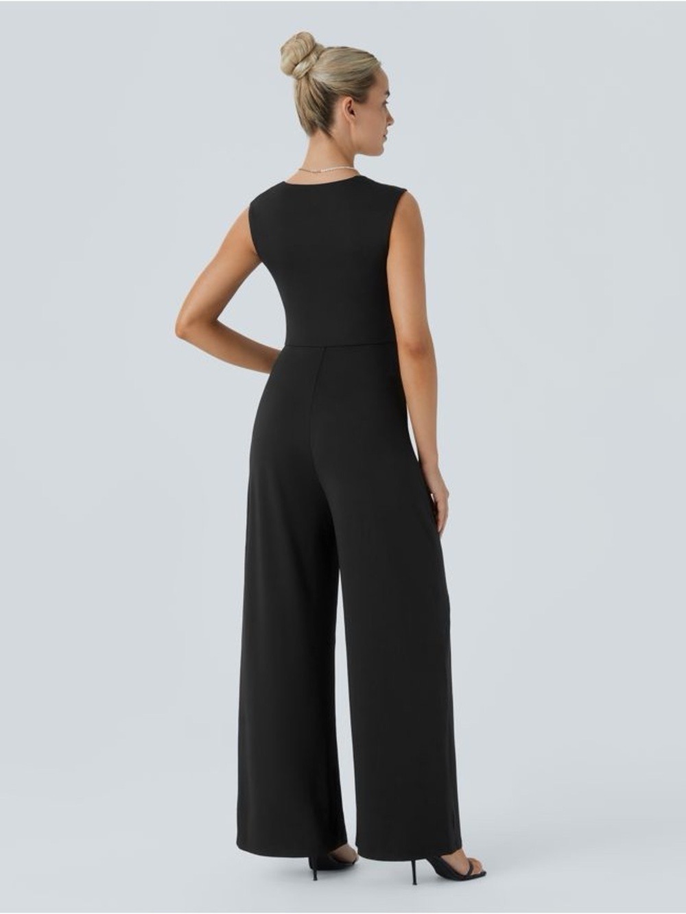 HALARA Black Square-Neck Wide-Leg Jumpsuit with Tank Straps - Picture 3 of 8